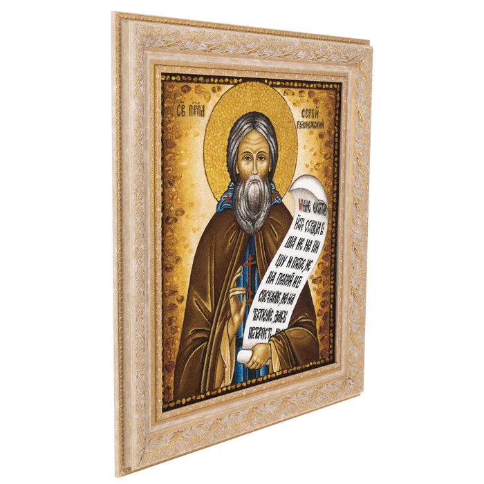 Amber icon "St. Sergius of Radonezh" (ivory and gold frame)