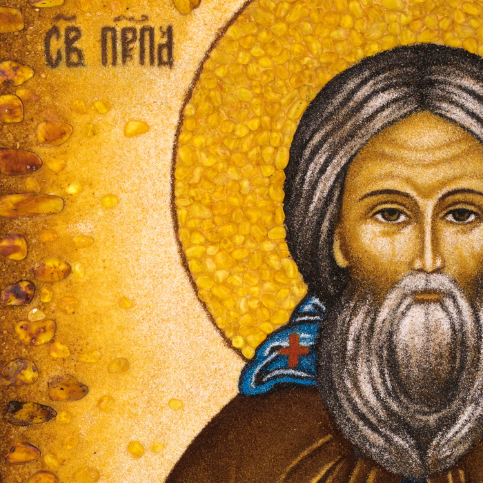 Amber icon "St. Sergius of Radonezh" (ivory and gold frame)