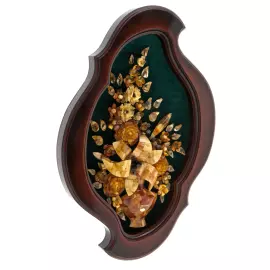 Панно из янтаря фигурное "Букет с лилией" зеленое