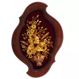 Панно из янтаря фигурное "Букет с лилией" красное