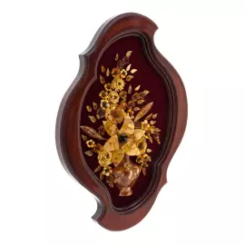 Панно из янтаря фигурное "Букет с лилией" красное