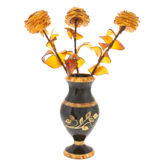 Amber composition "3 roses" in a vase
