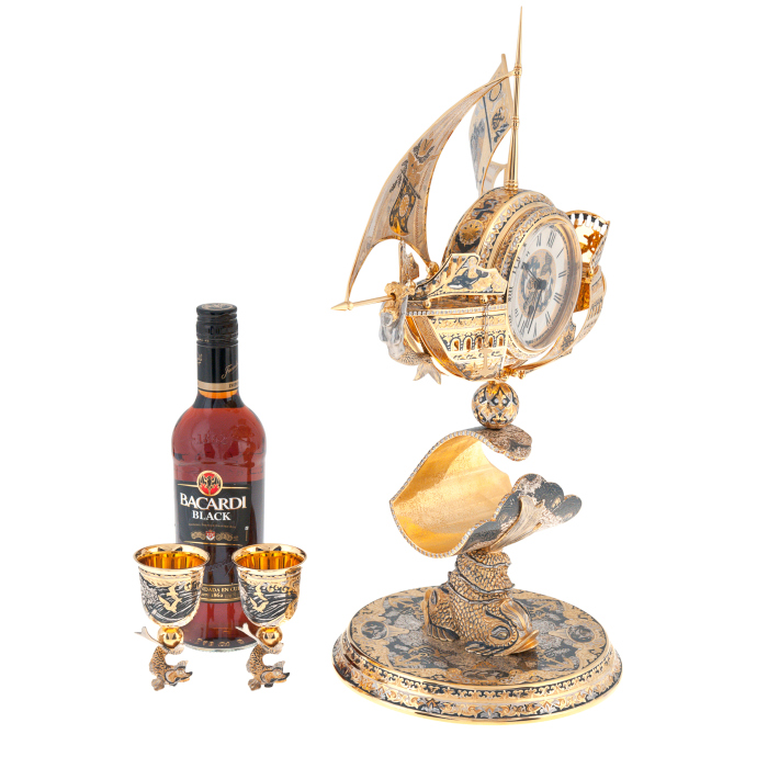 Sailboat rum set with clock, Zlatoust