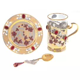 Чайный набор "Орхидеи" с рубинами, Златоуст