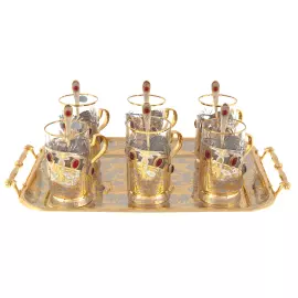 Чайный набор "Летние цветы" на 6 персон, с рубинами, Златоуст