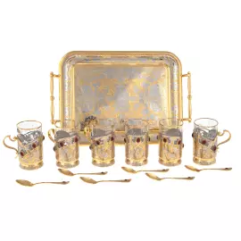 Чайный набор "Летние цветы" на 6 персон, с рубинами, Златоуст