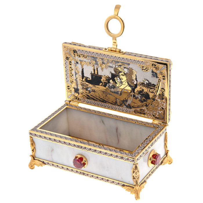 Casket "Good harvest" white marble, Zlatoust