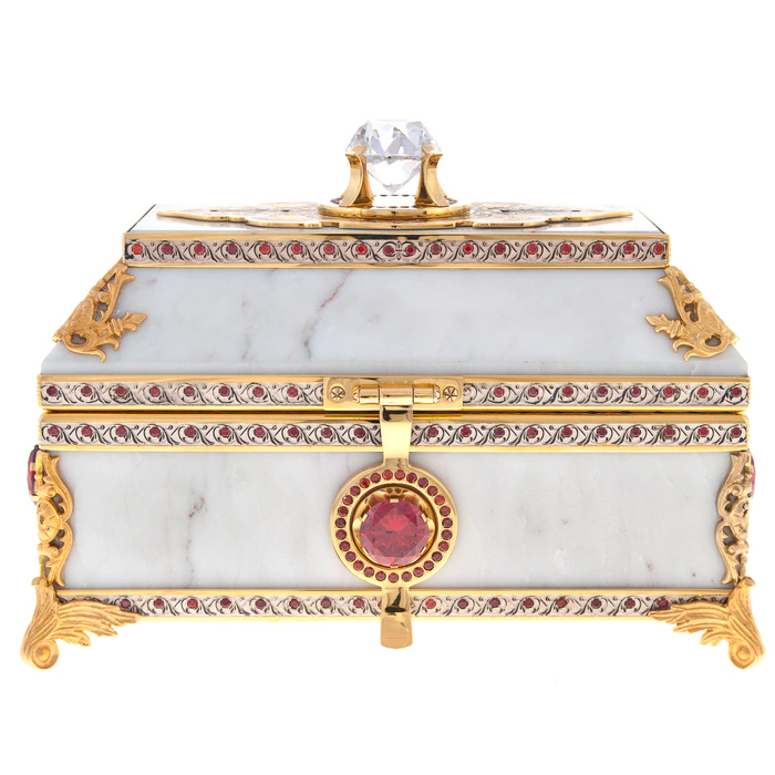 Casket "Good harvest" white marble, Zlatoust
