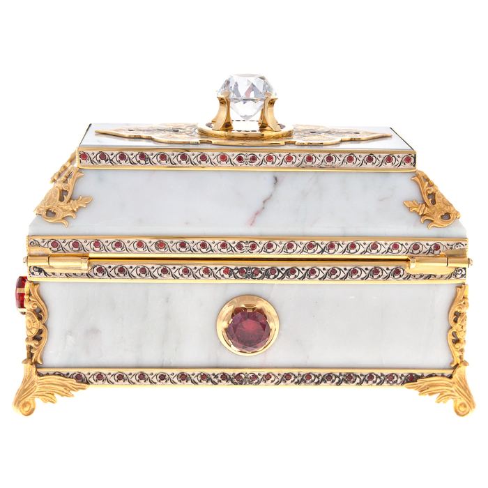 Casket "Good harvest" white marble, Zlatoust