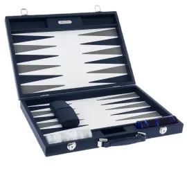 Эксклюзивный набор для игры в нарды "Baptiste" из кожи, сине-белый Эксклюзивный набор для игры в нарды "Baptiste" из кожи, сине-белый