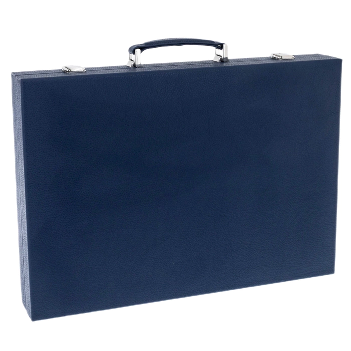 Exclusive backgammon set "Baptiste" made of leather, blue and white