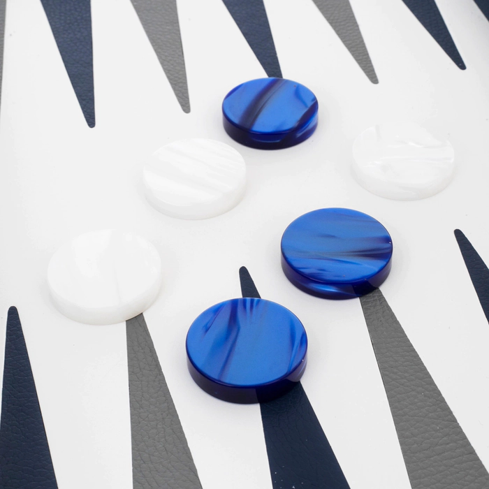 Exclusive backgammon set "Baptiste" made of leather, blue and white