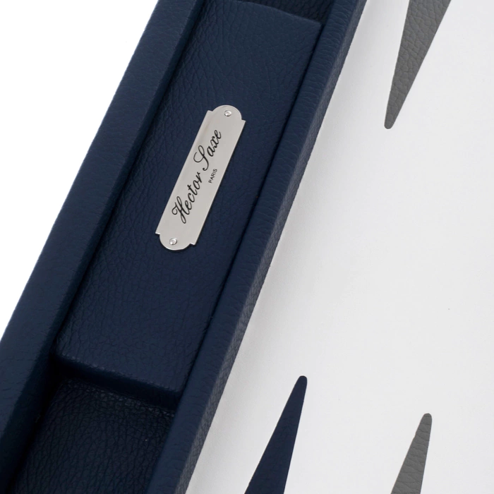 Exclusive backgammon set "Baptiste" made of leather, blue and white