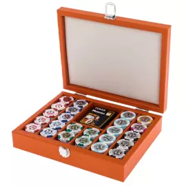 Exclusive Buffalo poker set made of leather, orange