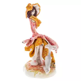 Статуэтка из фарфора "Дама с собачкой" оранжевая
