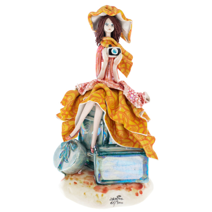 Porcelain figurine "Tourist" orange