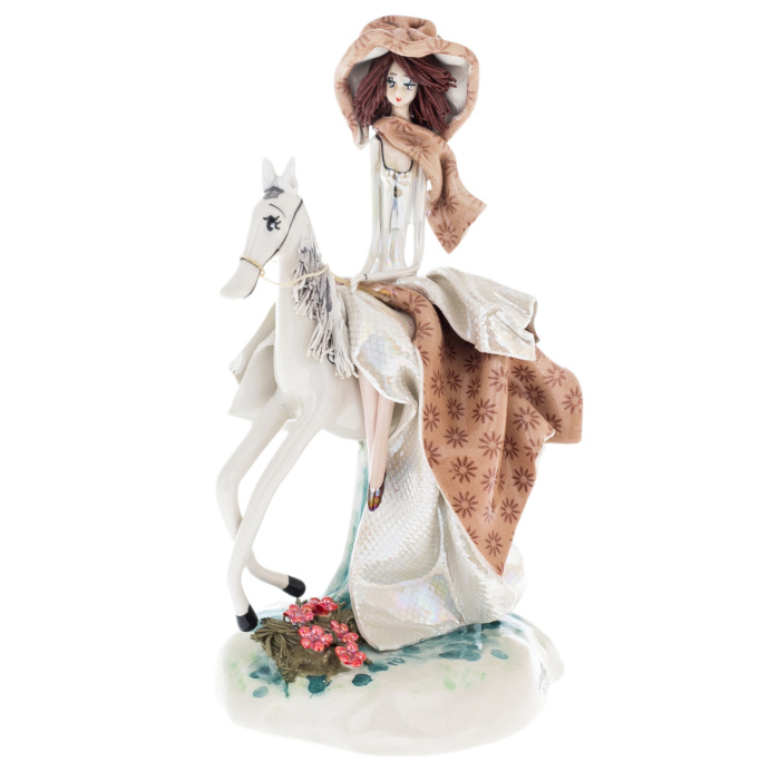 Porcelain statuette "Lady on a horse" brown