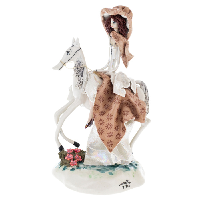 Porcelain statuette "Lady on a horse" brown