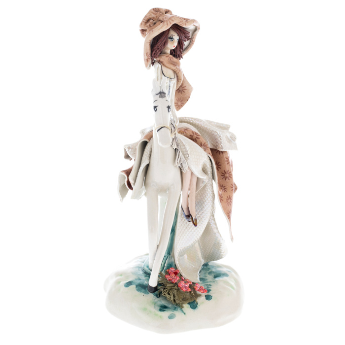 Porcelain statuette "Lady on a horse" brown