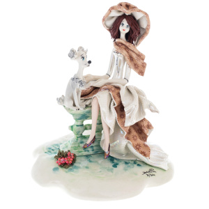 Porcelain figurine "Lady with a dog" brown