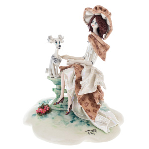 Porcelain figurine "Lady with a dog" brown