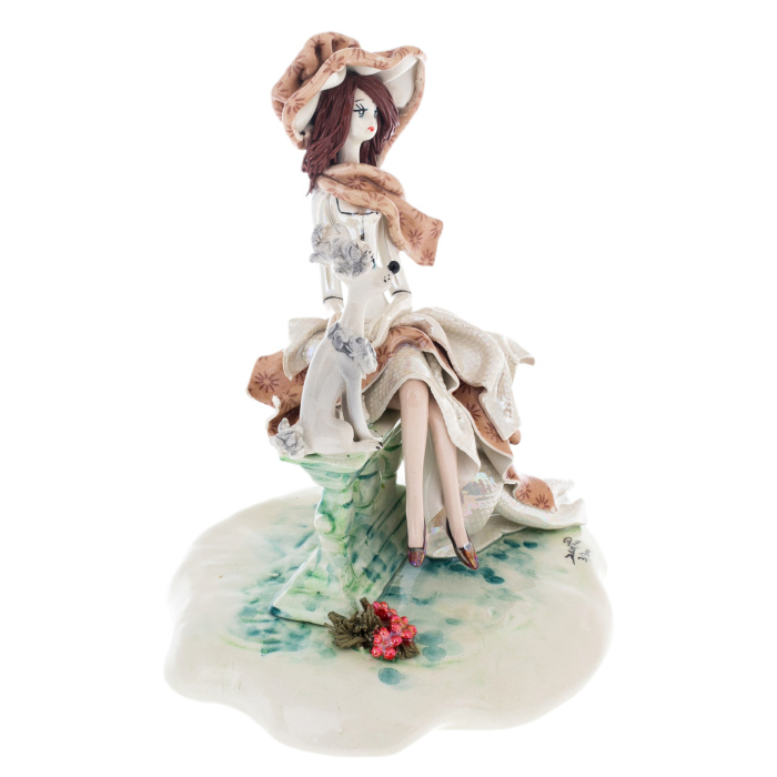 Porcelain figurine "Lady with a dog" brown