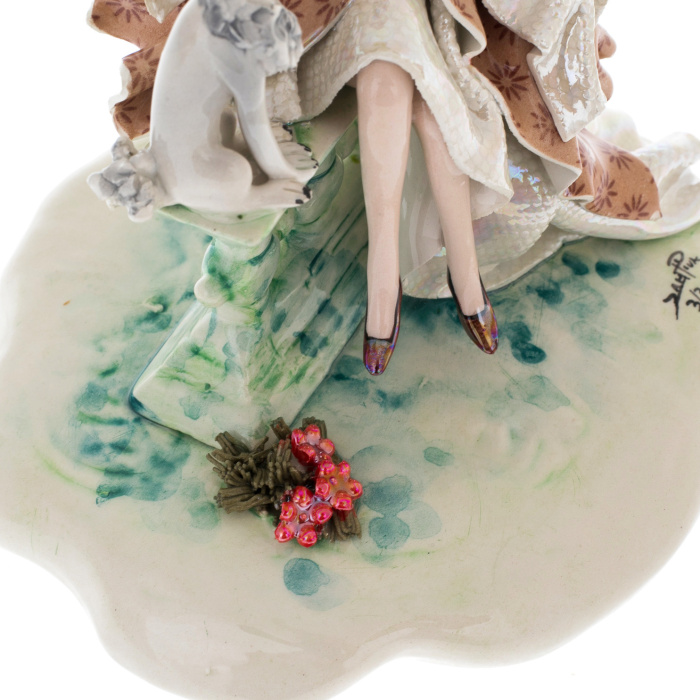 Porcelain figurine "Lady with a dog" brown