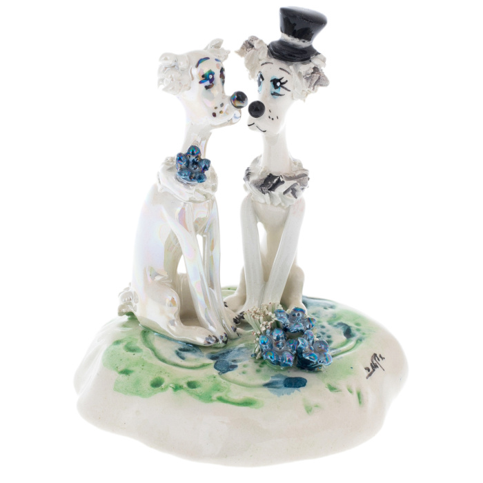Porcelain figurine "A pair of dogs with flowers"