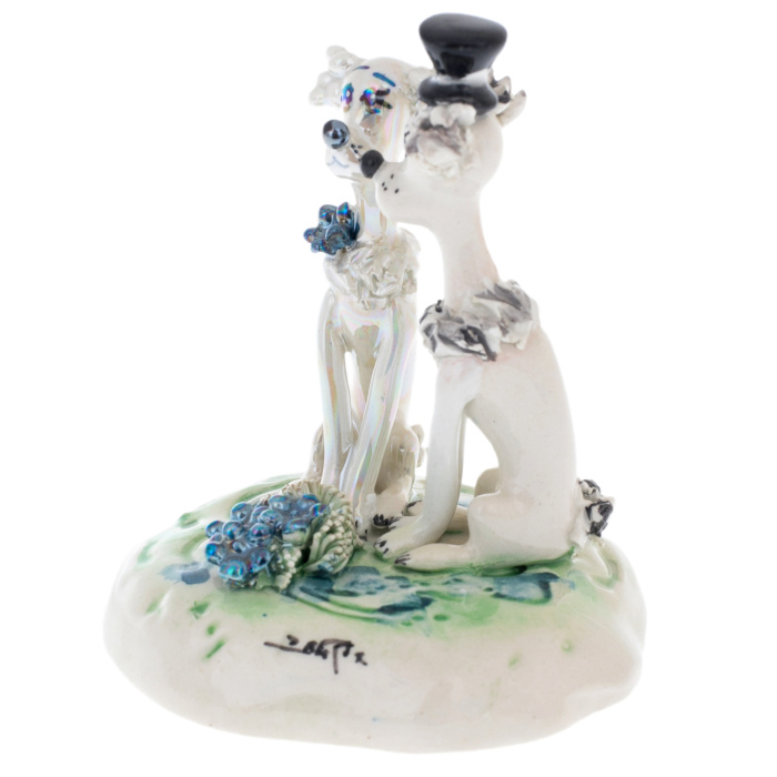 Porcelain figurine "A pair of dogs with flowers"