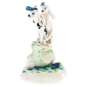 Porcelain figurine "A pair of dogs on a scooter"