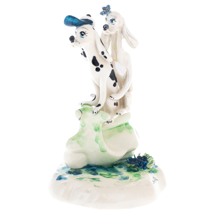 Porcelain figurine "A pair of dogs on a scooter"