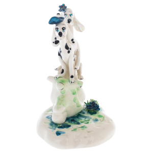 Porcelain figurine "A pair of dogs on a scooter"