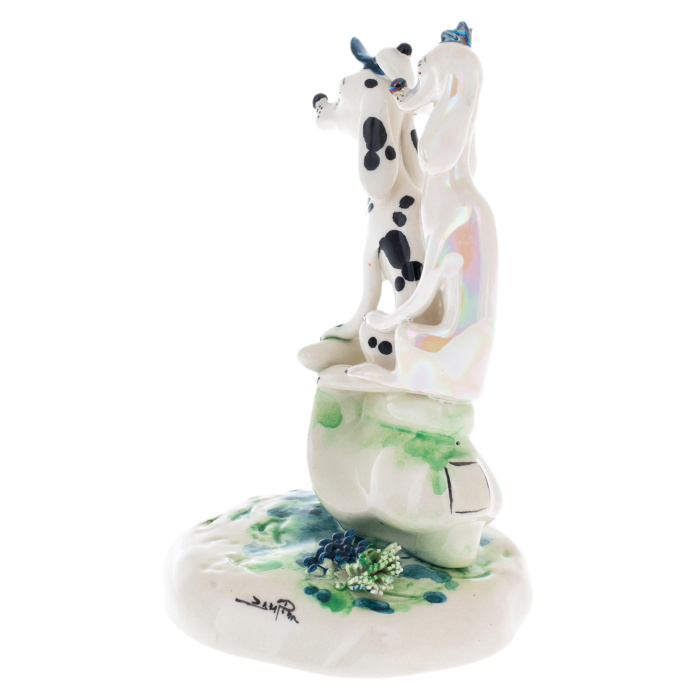 Porcelain figurine "A pair of dogs on a scooter"