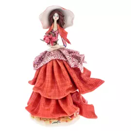 Скульптура из фарфора "Леди с цветами" красная