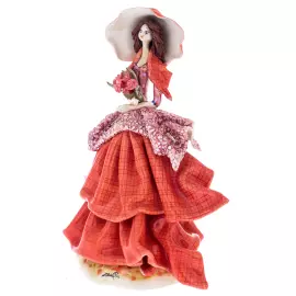 Скульптура из фарфора "Леди с цветами" красная