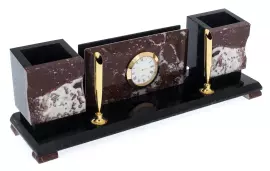 Письменный прибор из змеевика и креноида "Россия" с часами