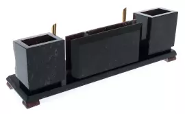 Письменный прибор из змеевика и креноида "Россия" с часами