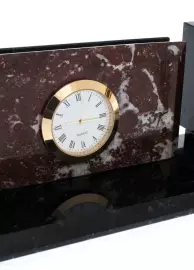 Письменный прибор из змеевика и креноида "Россия" с часами