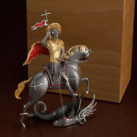 Jewelry souvenir made of silver "George the Victorious" with diamonds and sapphires