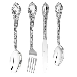 Посеребренный столовый набор "Виноградная лоза": вилка, ложка, нож, чайная ложка, на 12 персон, 48 предметов