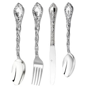 Silver-plated table set "Grapevine" : fork, spoon, knife, teaspoon, for 12 people, 48 items