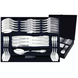 Посеребренный столовый набор "Серебряная роза": вилка, ложка, нож, чайная ложка, на 12 персон, 48 предметов