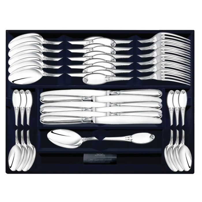 Silver table set "Smooth": fork, spoon, knife, teaspoon, for 6 persons, 24 items