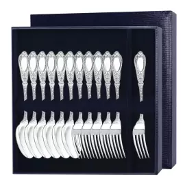 Серебряный десертный набор  "Фамильный": ложка, вилка, на 6 персон, 12 предметов