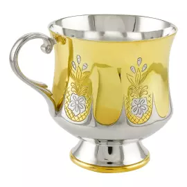 Серебряная чашка с блюдцем №4 на 1 персону, с позолотой