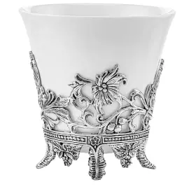 Набор чайных чашек из серебра и фарфора "Цветочная"новая: ложка, чашка, на 2 персоны