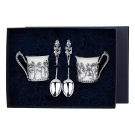 Набор кофейных чашек "Розалия": ложка, чашка, на 2 персоны