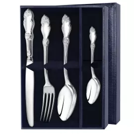 Серебряный столовый набор "Эгоист. Серебряная роза": вилка, ложка, нож, чайная ложка, на 1 персону