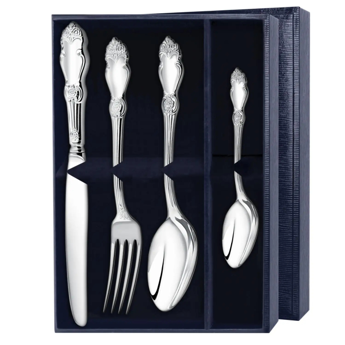 Silver dining set "Silver Rose" Egoist: fork, spoon, knife, teaspoon, for 1 person
