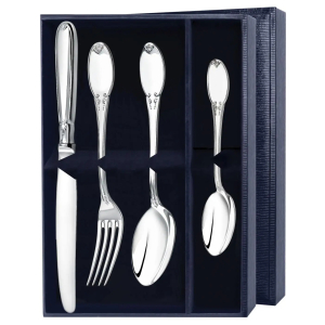 Silver table set "Egoist-Smooth": fork, spoon, knife, teaspoon, for 1 person